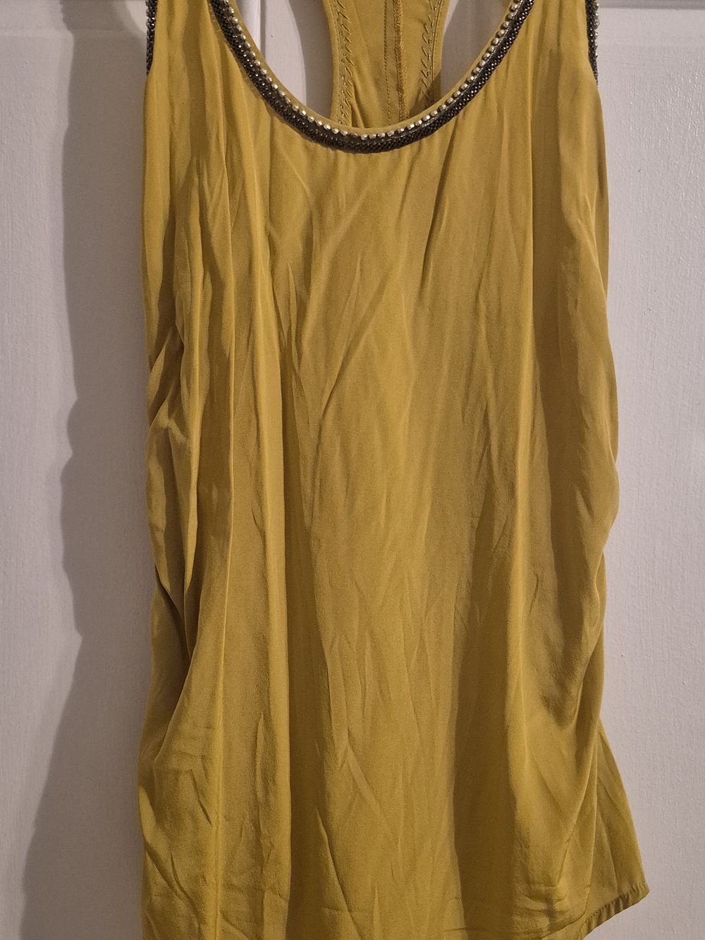 bebe Yellow Tank Top with Beaded Scoop Neck